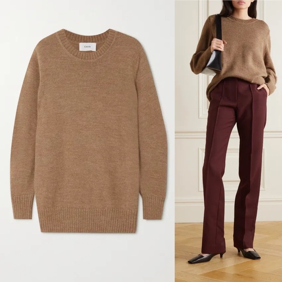 CAES Sweaters - CAES Knit Crewneck Sweater Alpaca Virgin Wool Brown Khaki Tan Medium